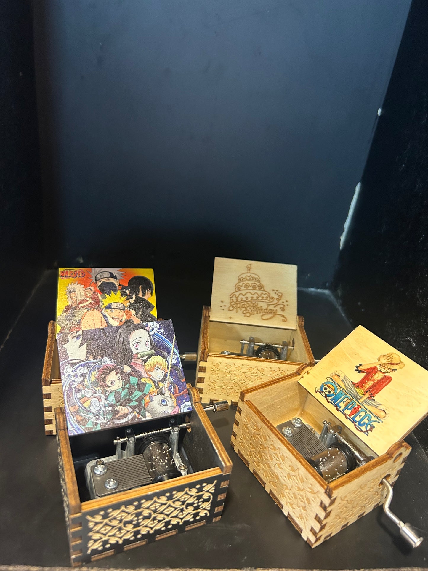 Anime Wooden Hand Crank Music Box – Naruto, Luffy, Demon Slayer & More | Collector's Gift