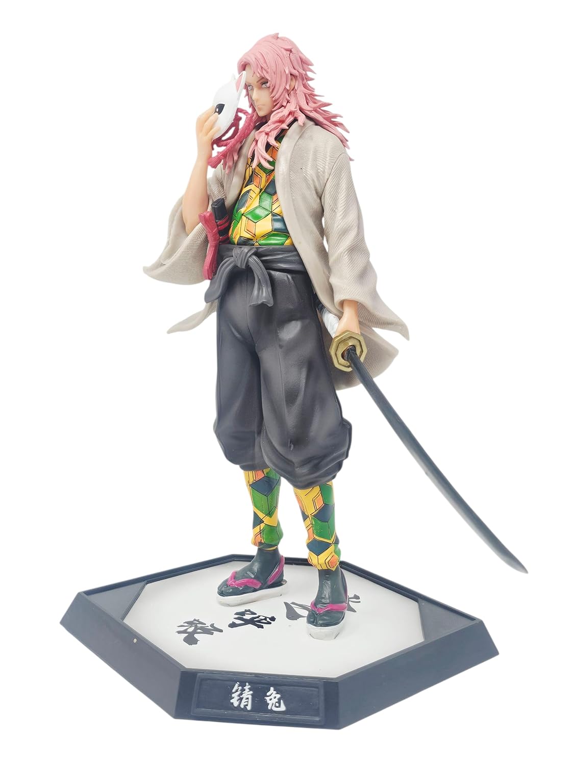 Demon Slayer Sabito Action Figure, Fox Mask, Traditional Outfit with Sword, Collector's Display Stand