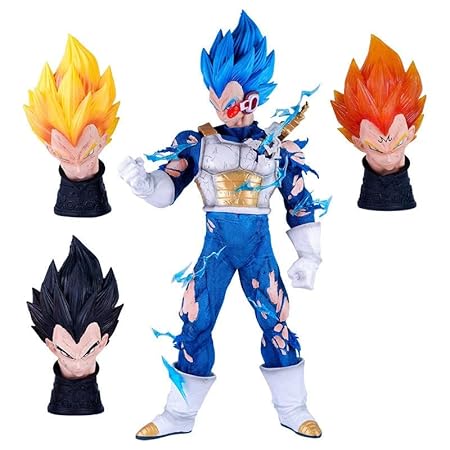 DBZ Vegeta with 4 Interchangable Heads Battle Mode Action Figure PVC Anime Figurine Multicolour Collectible Model rag - 45 Cms