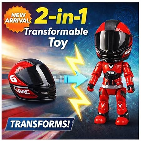 Die-Cast MotoGP Helmet Racing Mini Figure | Poseable Transforming Biker Action Toy | Metal Collectible Desk Figure (Red)