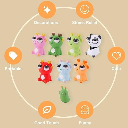 Hasbi Funny Dragon Pinch Toy | Squishy Dinosaur Pop-Out Eyes with Light | Stress Relief Squeeze Toy for Kids & Adults.