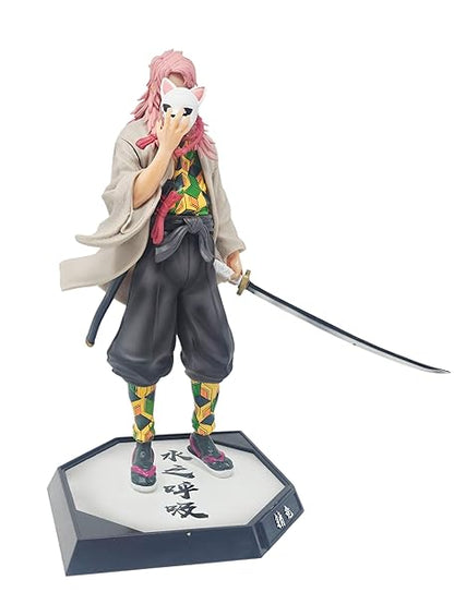 Demon Slayer Sabito Action Figure, Fox Mask, Traditional Outfit with Sword, Collector's Display Stand