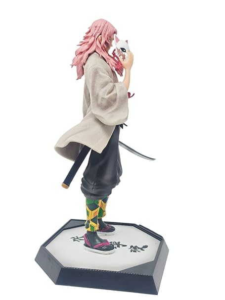 Demon Slayer Sabito Action Figure, Fox Mask, Traditional Outfit with Sword, Collector's Display Stand