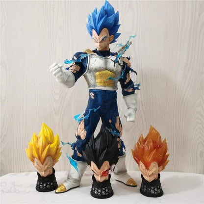 DBZ Vegeta with 4 Interchangable Heads Battle Mode Action Figure PVC Anime Figurine Multicolour Collectible Model rag - 45 Cms