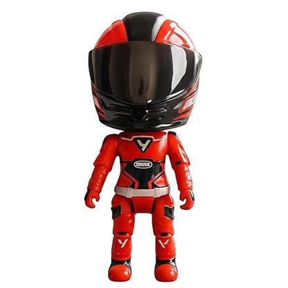 Die-Cast MotoGP Helmet Racing Mini Figure | Poseable Transforming Biker Action Toy | Metal Collectible Desk Figure (Red)