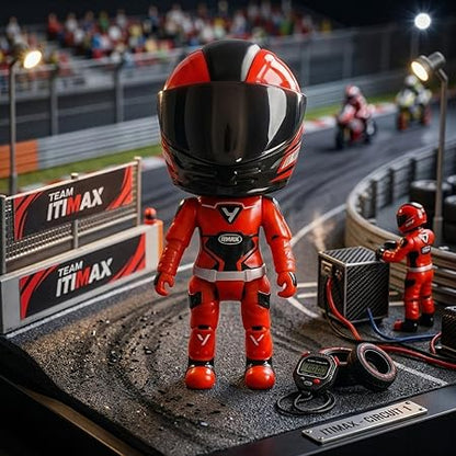 Die-Cast MotoGP Helmet Racing Mini Figure | Poseable Transforming Biker Action Toy | Metal Collectible Desk Figure (Red)