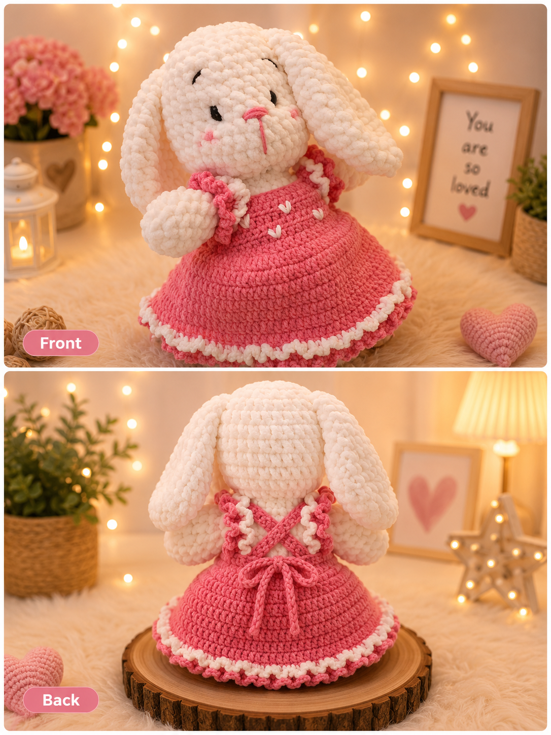 White Rabbit with Pink Frock Crochet