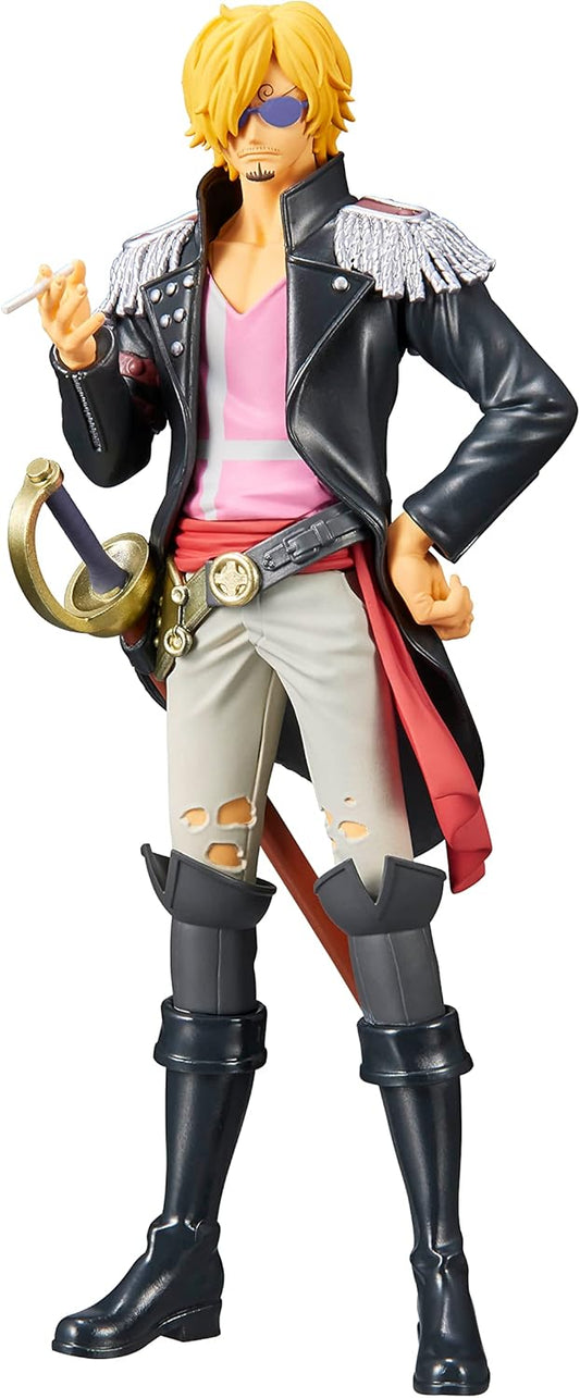 Sanji in Black Leather Jacket and Pink Shirt, Standing Pose on Display Base