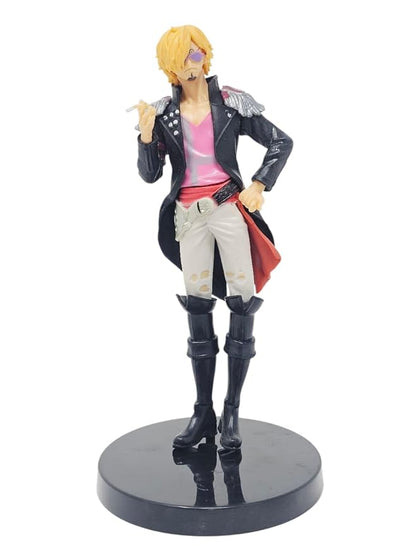 Sanji in Black Leather Jacket and Pink Shirt, Standing Pose on Display Base