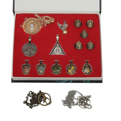 Magic Wizard Gifts Box 14 Pcs Pendants Necklace Rings Keychain Set