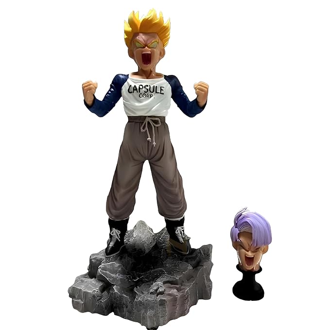 Trunks Angry Figure with Capsule Corp Outfit, 25cm Collectible Statue with Interchangeable Head, Dragon Ball Z Theme