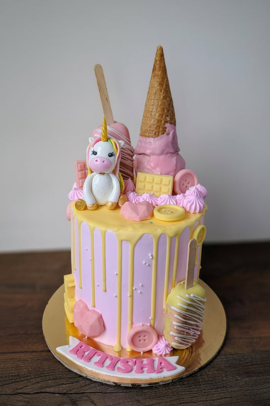 Pink and Yellow Unicorn Cake
